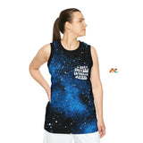 polyester, black trim, men or women, edm, sleeveless, crew neck, loose fit, rave and festival jersey, blue galaxy, sizes small to 4XL Unisex The Universe Is Yours Basketball Jersey - Cosplay Moon