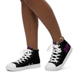 Women's Black High Top Canvas Shoes With Heart and Flow Artist in Leopard Print - Cosplay Moon
