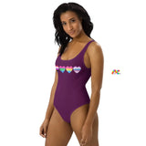 Cosplay Moon, Women's, Scoop Neck and Back, Regular Straps, Four Hearts, One-Piece, Purple, Swimsuit - Cosplay Moon