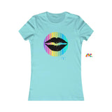 Women's Slim Fit Tee With Lips in a Rainbow Circle - Cosplay Moon