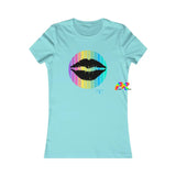Women's Slim Fit Tee With Lips in a Rainbow Circle - Cosplay Moon