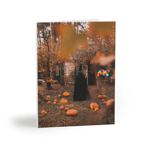 Young Witch in a Fall Scene With Pumpkins Greeting cards (8, 16, and 24 pcs) - Ashley's Cosplay Cache